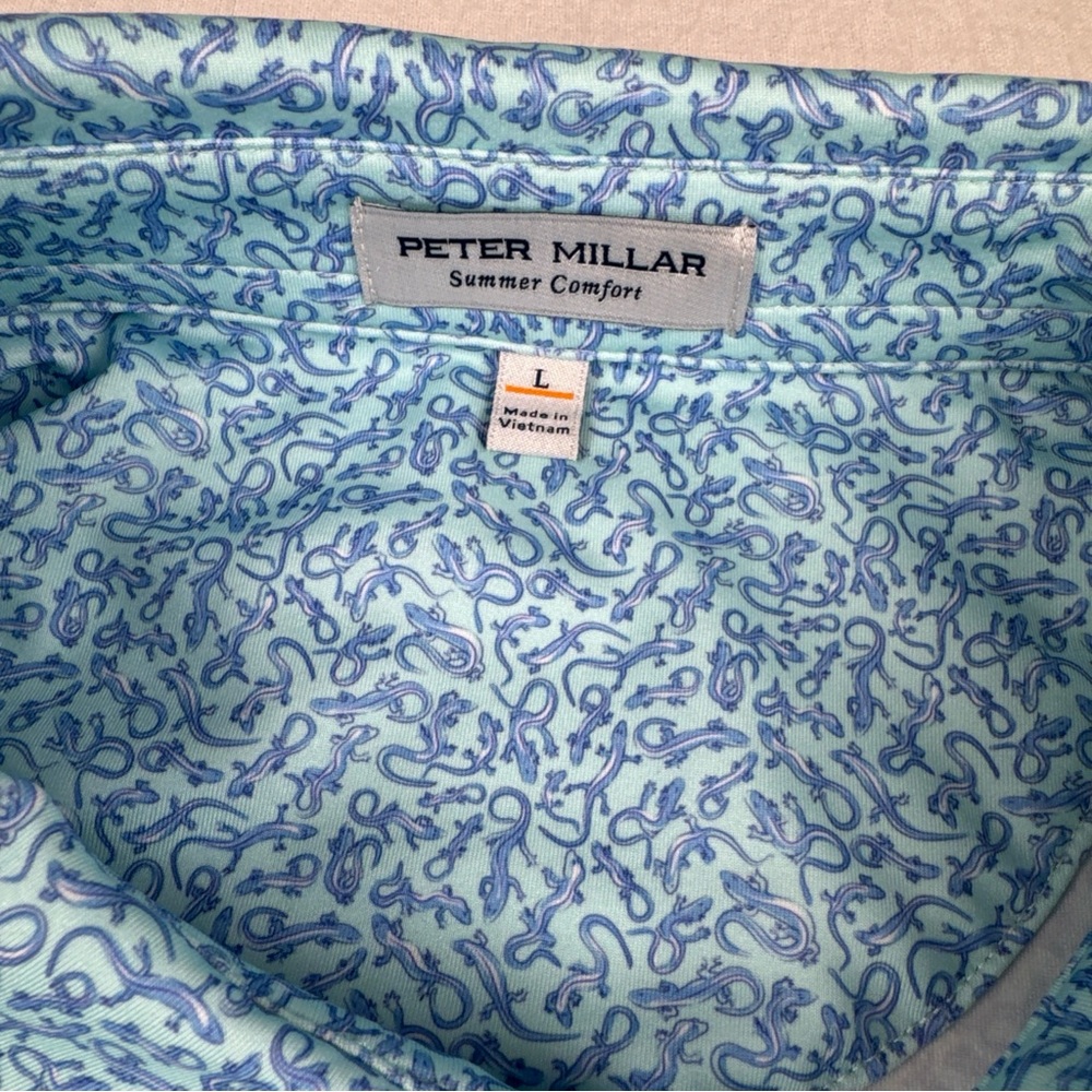 Peter Millar Summer Comfort Mens AOP Salamander Lizard Polo Large Golf Preppy - Picture 8 of 11